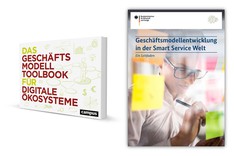 Dieses Bild zeigt die Cover des „Geschäftsmodell-Toolbooks für digitale Ökosysteme“ und des Leitfadens „Geschäftsmodellentwicklung in der Smart Service Welt“